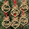 Lettre de Noël en bois motif de bulle de coeur ornement décorations d'arbre de Noël ornements de festival à la maison cadeau suspendu, 6 pc par sac GB1395
