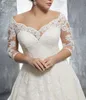 Grande taille arabe plage robes De mariée encolure dégagée 3/4 à manches longues dentelle appliques robes De mariée mariées robe Vestido De Novia