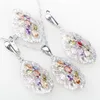 Set di gioielli in argento 925 per donne Decorazioni da sposa Collana con zirconi colorati Orecchini pendenti Anelli Set di Nereidi Confezione gratuita