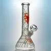 Straight Tube Glow In The Dark Bong Spider Web Beaker Bongs 18mm Joint Oil Dab Rigs UV Glass Water Pipes Diffused Downstem Bowl