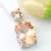 Luckyshine Woman's Oval Champagne Morganite Gemstoneシルバーエレガントな魅力的なダンガルスタッドイヤリングペンダントジュエリーセット新規