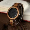 Wholesale- Bobo Bird D30 Ronde Vintage Zebra Houten Case Mannen Horloge met Ebony Bamboe Hout Gezicht met Zebra Bamboe Houten Strap Japanse Beweging