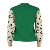 Camisolas femininas Novo suéter para mulheres Contraste colorido Mosaic Leopard Padrão de manga longa Camisa de manga feminina Casual Casual O-Gobes Autumn KW1Y