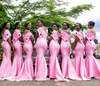 New African Pink Bridesmaid Dresses Long Mermaid Cheap Off Shoulder maid of honor Mermaid Custom Made Wedding Party Guest Gowns