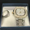 Мужчины хип -хоп Iced Out Diamond Watch Кольцевой кольцо комбо -набор алмаза регулируемый кольцо рок рэппер мужские ювелирные ювелирные изделия Street Dance Fashion2310323