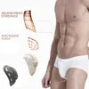 Män sexiga underkläder pp silikonförstärkare pad trosor badkläder inuti förstora penispåsen andningsskyddsskydd push up cup225k