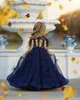 Princess A Line Pageant Dresses Crystals Tulle Floor Length Girls Party Birthday Gowns with Feathers Flower Girl Dress For Weddings