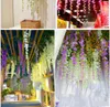 Bröllopsinredning Konstgjord Silke Wisteria Flower Vines Hängande Rattan Brudblommor Garland för Home Garden Hotel DLH309