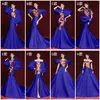 Blaue nachgestellte sexy Partykleider, modernes Cheongsam, schlankes Qipao, bestickt, Vestidos, asiatische Braut, Hochzeit, Abend, Damenbekleidung, langes Kleid