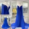 Fr￶ken Mrs Lady Pageant Dress 2023 Royal Blue Velvet Elegant Red Carpet Couture kl￤nningar med Chiffon Cape Bead-Work Shoulder fr￥n axeln