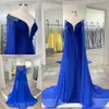 Miss Mrs Lady Pageant Dress 2023 Royal Blue Velvet 우아한 레드 카펫 꾸미기 가운 시폰 케이프 비드 워크 어깨 어깨에서 어깨에