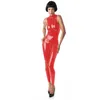 Högkvalitativ glänsande danskatt -dragkedja Back PVC Jumpsuit Kvinnor ärmlös höghals bodysuit Halloween Catwoman Cosplay Costume253C