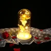 Artificial Gold Rose Flower Led Rose Lampa i glas Dome på Träbatterier Powered Base Anniversary Wedding Gift Hem Decor1