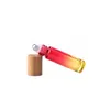 10ml Gradient Color Glass Essential Oil Perfume Bottles Thick Wall Roll On Bottle with Stainless Steel Roller Ball and Bamboo Cap