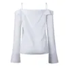 Moda Kadın Bluzlar 2019 Düğme Kadınsı Bluz Gömlek Uzun Kollu Bayan Üstleri Ve Bluzlar Bayanlar Kapalı Omuz Üst Kadın Gömlek Y19042902