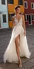 Gali Karten Praia Vestidos de casamento Side Split Spaghetti Sexy Illusion Boho Aline Vestidos de casamento Pérolas Backless Bohemian Bridal G3432523