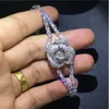 Pulsera choucong hecha a mano con flores para amantes, Micro pavé 5A cz, pulseras rellenas de oro blanco para fiesta y boda, regalo de joyería para mujer