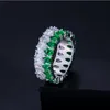 Släpp nya ankomst lyxiga smycken 925 Sterling Silver Three Color Gemstones Emerald Drop Water CZ Women Wedding Band Ring G305e