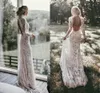 Boho Long Sleeves Vintage Lace Wedding Dress 2020 High Neck Open Back Chic Beach Bohemian Wedding Gowns Vestido de novia sirena304C