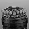 4pcs/set Gold Hip Hop Hand Made Bead Bracelet Men Copper Pave CZ Zircon Crown Roman Numeral Bracelets & Bangles Jewelry
