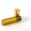 Recargable Ámbar 3 ml 5 ml 10 ml Roll On fragancia Perfume Botellas de vidrio Botella de aceite esencial Bola de rodillo de metal de acero en stock por DHL Free