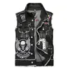 Black Skull Embroidered 2 Piece Men's Sets Fashion Slim Denim Vest and Ripped Hole Jeans Two Pieces Men Casual Suit Streetwear