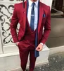 2020 nowy przystojny ciemnoczerwony garnitur na wesele niestandardowe mężczyzn Blazer Slim Fit Groom Tuxedos for Man Sutsjacket Vest Pants293r
