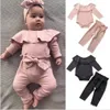 Baby Girl Одежда набор младенческих девочек Roots Rompsers лук брюки наряда новорожденных с длинным рукавом сплошные костюмы осени детская одежда 3 цвета ZYQ 43