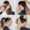 Ponytail Extension Long Straight Ponytail Clip in Hair Extension Natural Looking Human Hairpiece for Women (Darkest Brown & Natural Black)