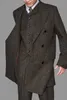 Longas Café Vintage Inverno Suits investidos dos homens Quente noivo usar casaco 3 peças para casamento Abotoamento pico lapela Blazer (Jacket + colete + calça)