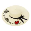 Bordado personalizado coração personalizado seu nome mulheres chapéu de sol grande borda chapéu de palha outdoor praia tampão de verão dropshipp