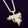 Рука держит капает пистолет форма кулон ожерелье золотой цвет обледенелый кубический цирконий мужчины хип-хоп рок ювелирные изделия