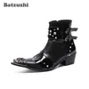 Batzuzhi Western Cowboy Men Boots Заостренный металлический наконечник Заклепки Лодыжки Кожаные сапоги Мужчины Панк Ботас Милитари Мотоцикл, Большой Размер 46