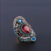 Bohemian Fashion Rings Multicolor Gem Rhinestone Tone Antique Gold Ring for Women Engagement Wedding Jewelry Gift