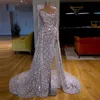 Bling Sequins Long Sleeves Prom Dresses Off The Shoulder High Side Split Evening Dress Aso Ebi African Robe de soiree