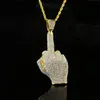 Fashion-and pendant necklaces for men luxury designer mens bling diamond middle finger pendants gold silver rhinestone necklace jewelry