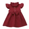 Baby Girls Dresses Children Bow Ruffle Princess Dress Solid Fly Sleeves Patchwork TUTU Dresses Infant Summer Party Birthday Suit AYP461