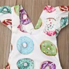 Cute Noworodki Dzieci Dziewczynek Ubrania Łuk Headband Donuts Drukuj Backless Wzburzyć V-Neck Bez Rękawów Body Summer 2PC Stroje