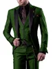 Smoking da sposo alla moda con un bottone verde scuro Risvolto a punta Uomo Wedding Party Groomsmen 3 pezzi Abiti (giacca + pantaloni + gilet + cravatta) K230