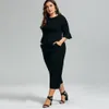 Plus size 4xl femininas sólidas negras soltas mulheres casuais 2 peiços conjunto ruffles blusa larga perna capri calças femininas ternos