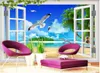Murales de pared 3D fondo de pantalla personalizado cuadro mural papel de pared Cielo azul nubes blancas playa de mar árbol de coco fondo marino simple pared de fondo