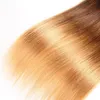 Cheveux raides brésiliens # 1B/4/27 miel blond cheveux humains 3 ou 4 offres groupées trois tons Ombre cheveux armure faisceaux pour femme