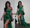 Smaragd grüner Meerjungfrau Prom formale Kleider 2020 sexy seite schlummern schulter peplum plus größe abend rot teppich prominente kleid