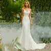 Robe de mariée sirène Vintage, col rond, avec des Appliques, en mousseline de soie, robe de mariée princesse Boho, nouvelle collection 2020, livraison gratuite