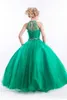 Emerald Green Girls Pageant Dresses Halter High Neck Sleeveless Tulle p￤rlor Crystals Kids Flower Girl Toddler Birthday Cupcake Gowns
