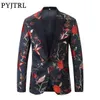 Pyjtrl New Red Gold Blue Green Brocade Haft Kwiatowy Ptaki Wzór Slim Fit Blazer Projekty Mężczyźni Kurtka Stage Singer Nosić