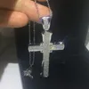 Handgjorda Big Cross Pendant Halsband 925 Sterling Silver 5a Zircon CZ Long Party Wedding Pendant för kvinnor Män Lyxig smycken