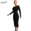 Liooil sexy bodycon midi vestido mulheres outono inverno 2019 streetwear manga longa o pescoço preto noite clube festa apertada vestidos