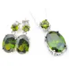 Wholesale 2 Pieces 1 Set Oval Peridot Gemstone LuckyShine Silver Unique Gorgeous Woman's Pendants Stud Charm Earrings Free Shippings