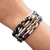 Kvinnor Forntida Leopard Skriv ut Guldmetall Magnetiska spänne Manschettkroppar Europeisk Americam Mode Läder Armband Smycken Partihandel